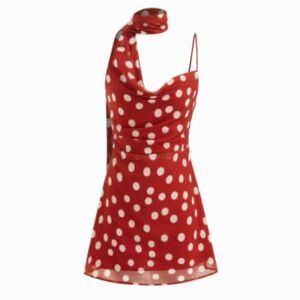 Chiffon Cowl Neck Polka Dot Ruched Mini Cami Dress With Scarf